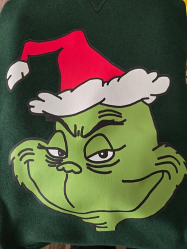 Customer photo review of Grinch Hat DTF Transfer