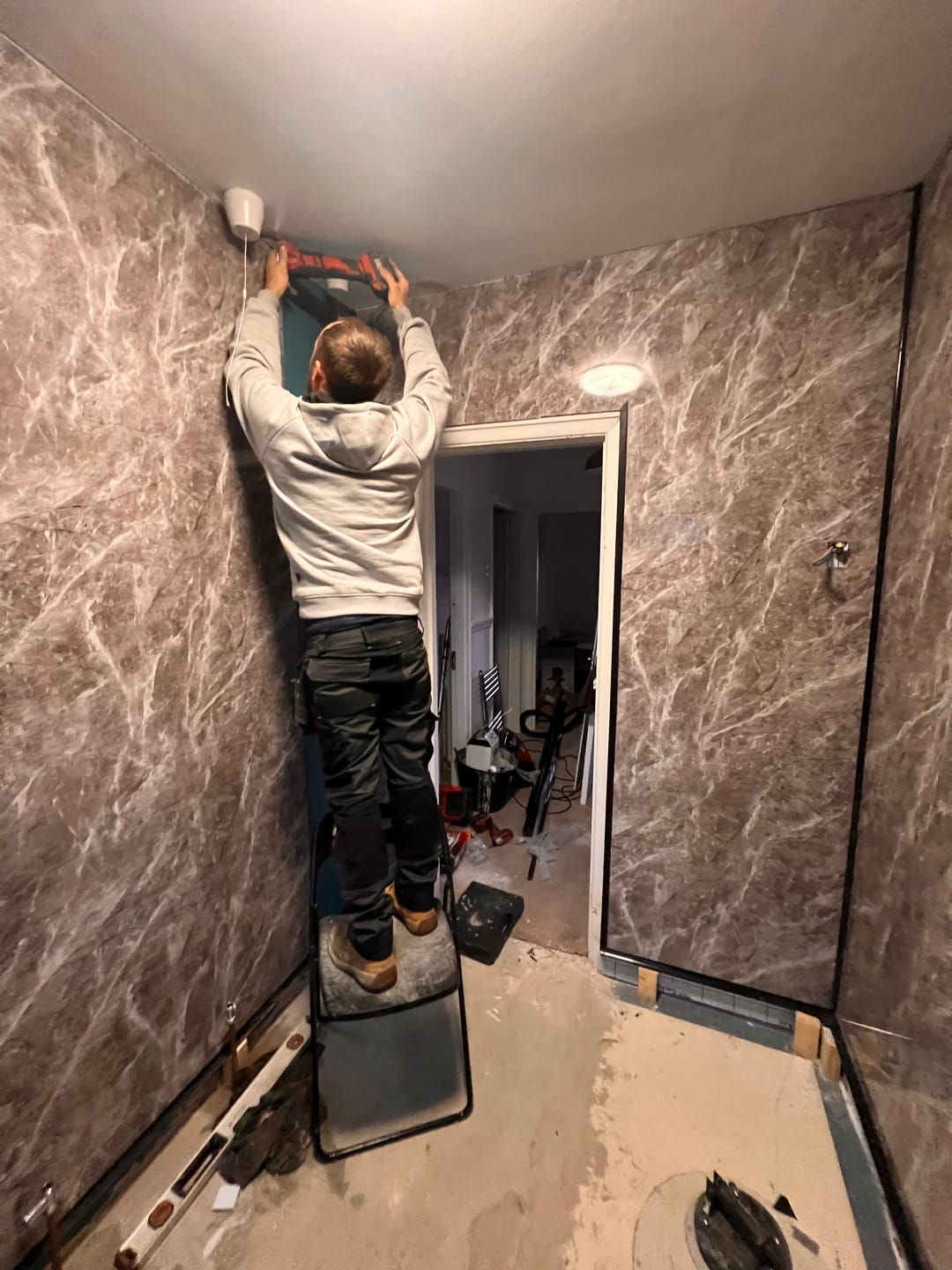 Customer photo review of Premium Pietra Marble Gloss Shower Wall Panel – 2400 x 1000mm
