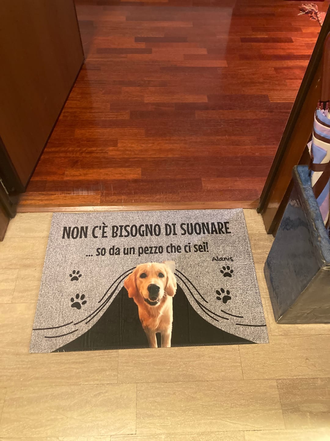 Customer photo review of Non c'è bisogno di suonare - Zerbino personalizzato