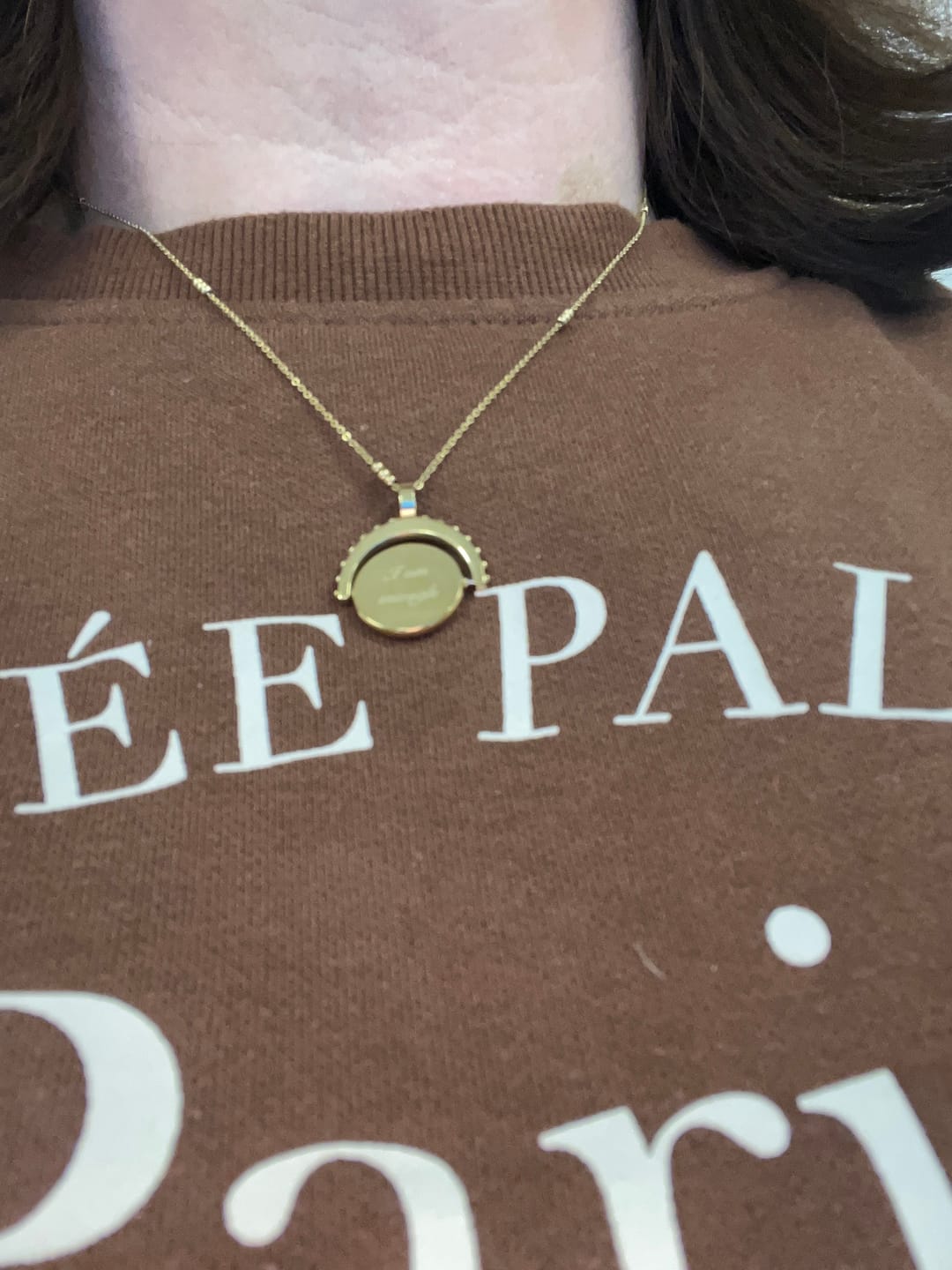 Customer photo review of Engravable Spinning Necklace