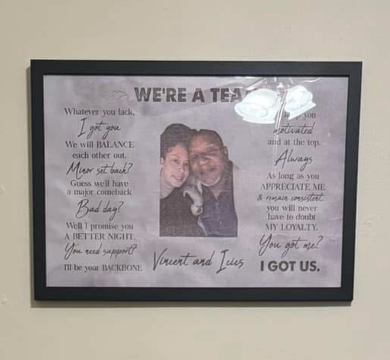 Customer photo review of We're A Team I Got Us Black African Couple - Personalized Wrapped Poster
