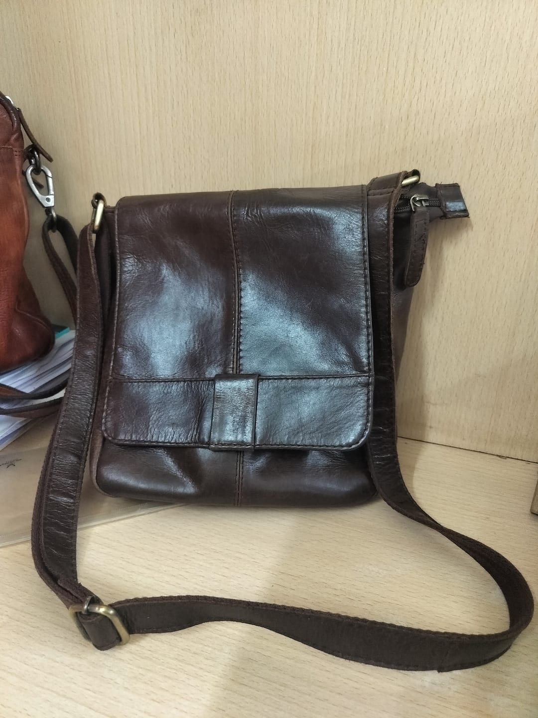 Customer photo review of Brown Leather Crossbody Bag