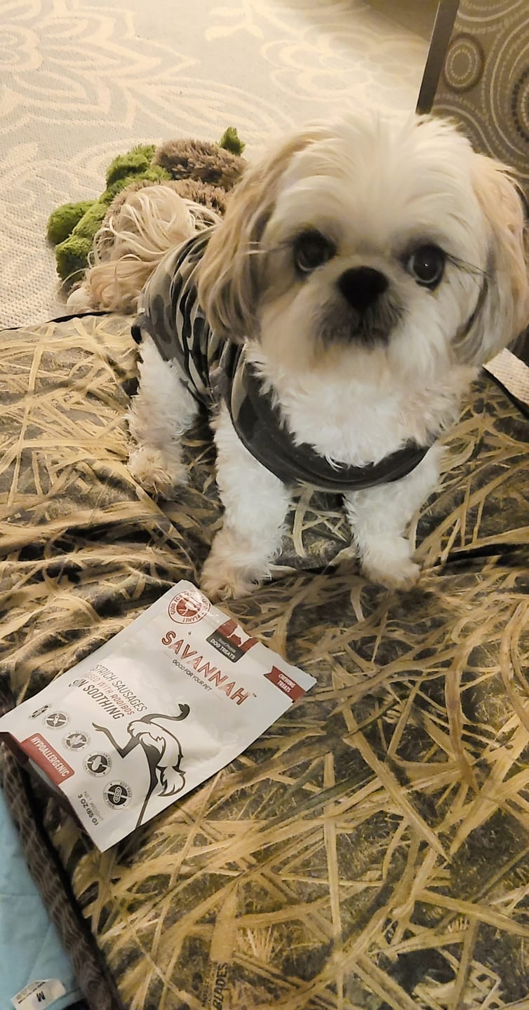 Customer photo review of Ostrich Sausages with Rooibos (3oz): The Delicious, Skin-Soothing Treat for Dogs with Allergies