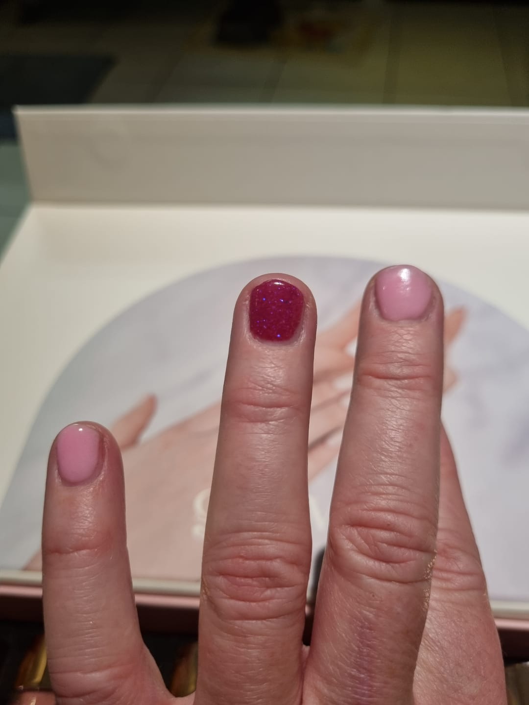 Customer photo review of Candy Pink Glitter Dipping Powder