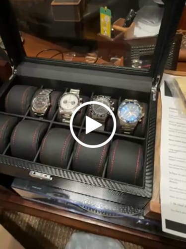 Customer video review of 10 Piece Carbon Fiber Watch Box With Red Stitch Trim