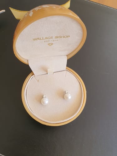 Customer photo review of Cubic Zirconia and Freshwater Pearl Earrings in Sterling Silver Rhodium Plate in Gold Bauble