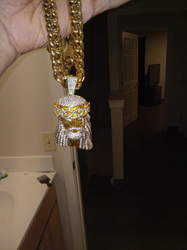 Customer photo review of 18k Gold Finish  Simulated Diamond 3D Jesus Pendant