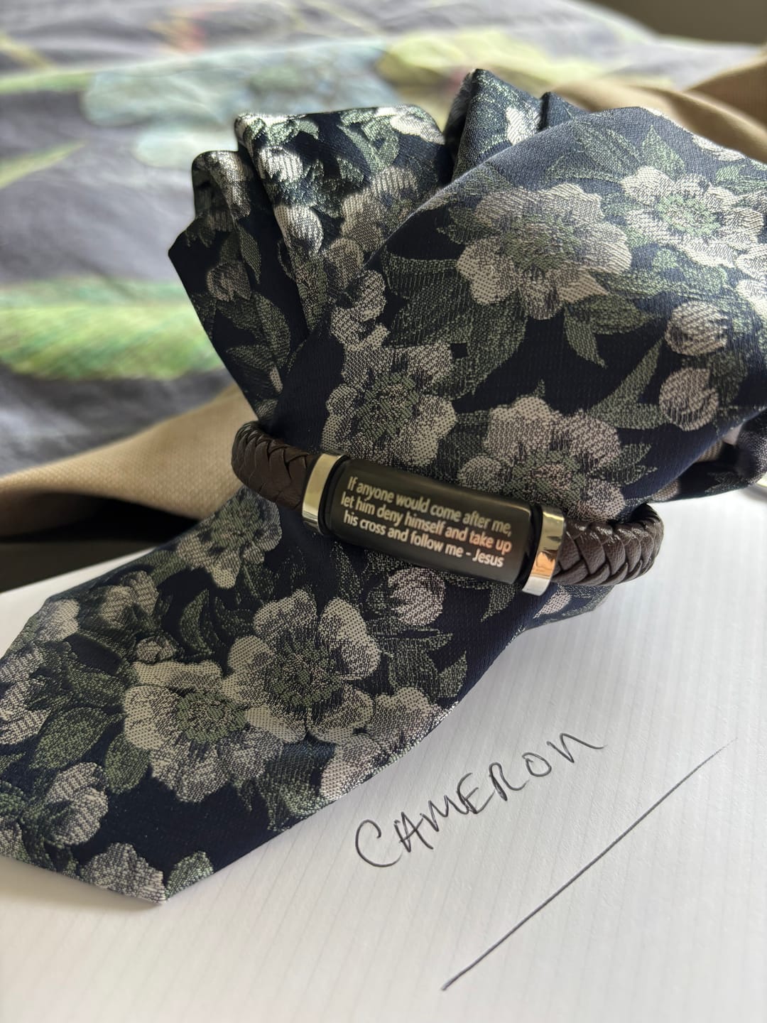 Customer photo review of Personalised Leather Bracelet with Black Bar