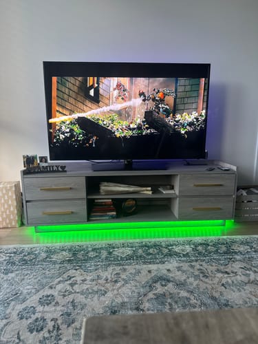Customer photo review of Corrigan 66" Modern TV Stand with LED Lights & Drawers
