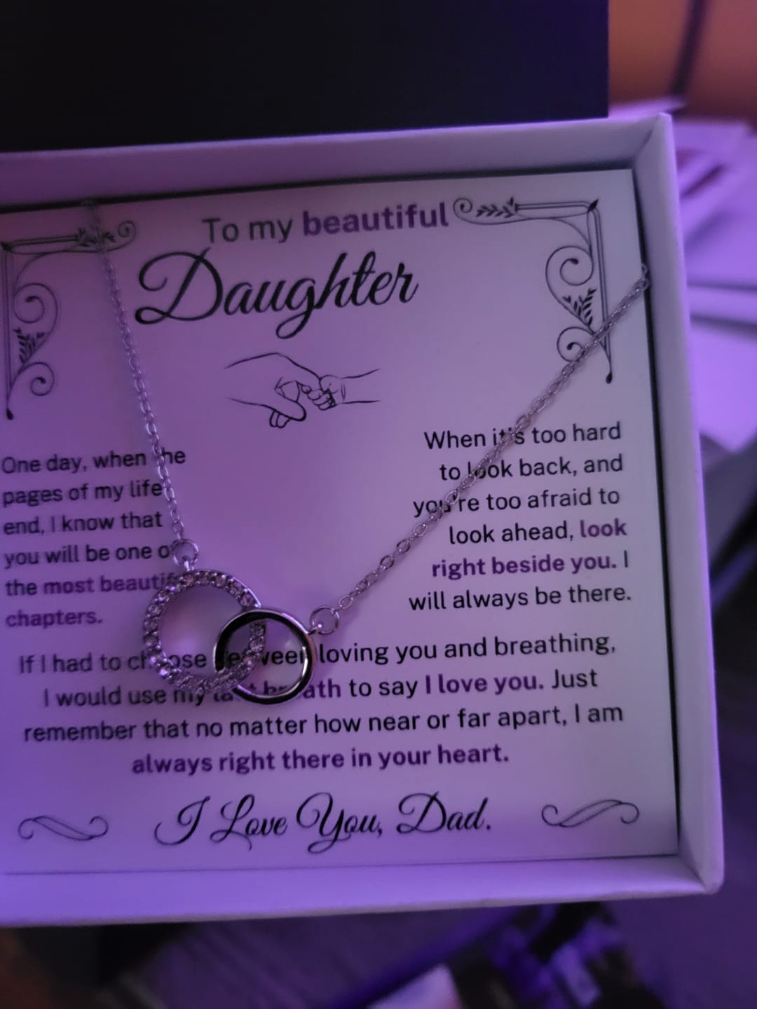 Customer photo review of (Almost Sold Out) I would use my last breath to say I Love You - Necklace For Daughter