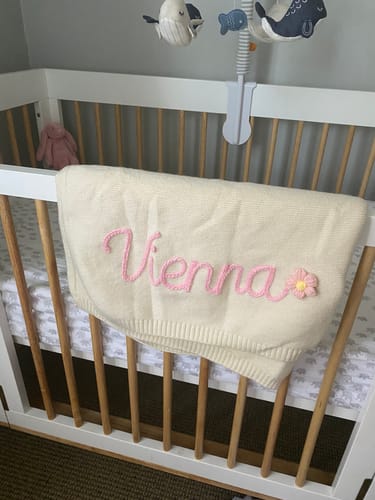 Customer photo review of Hand Knitted Personalized Blanket