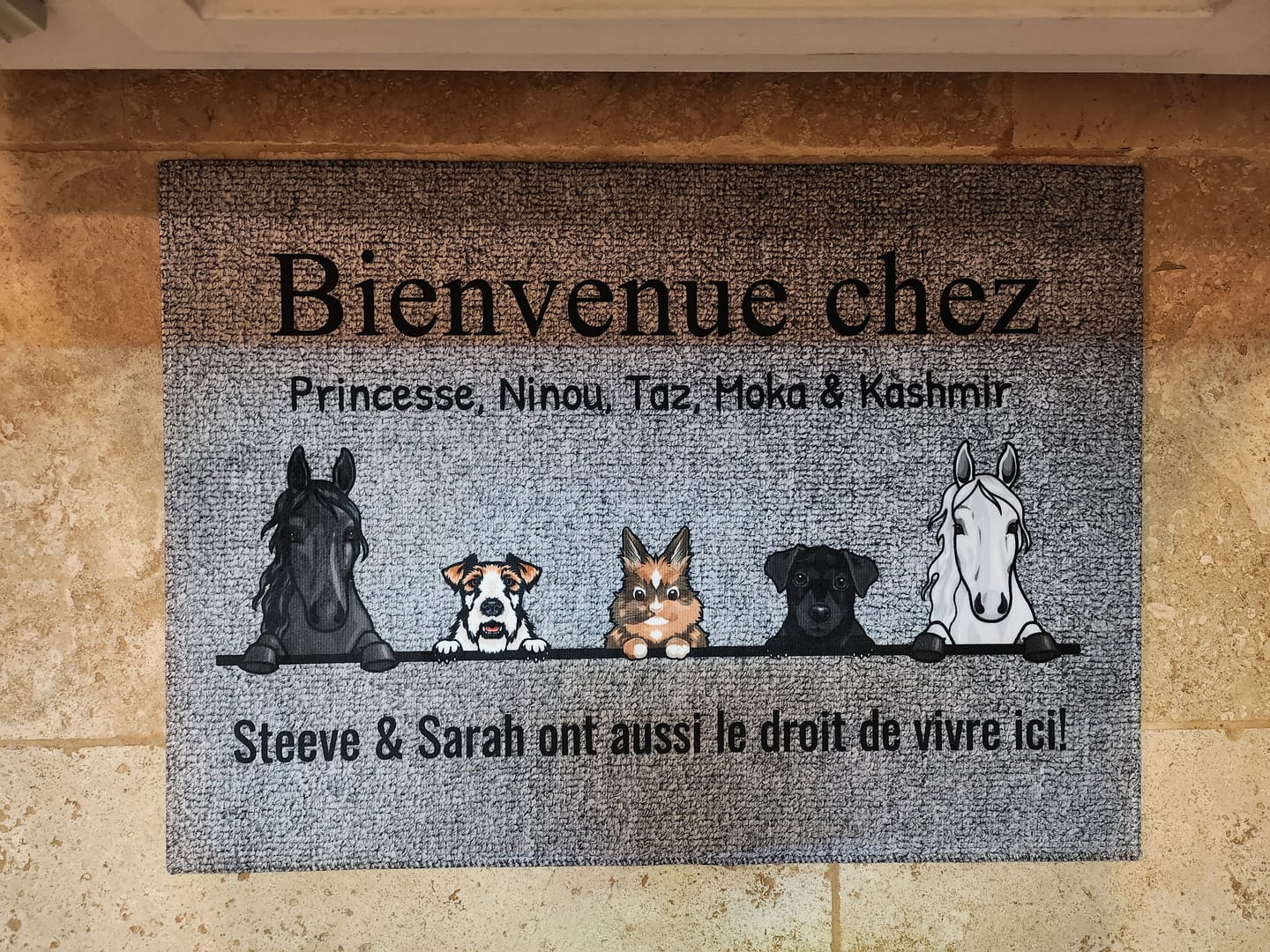 Customer photo review of Tous mes amis à poils - Paillasson personnalisé