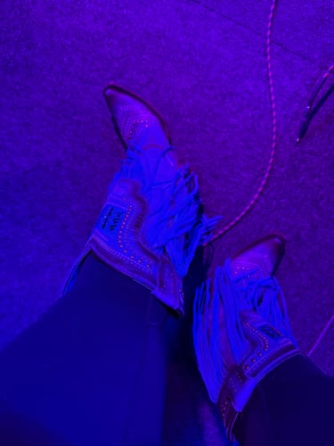 Customer photo review of Corral Ladies Crystals & Lamb Fringe Turquoise Western Boots C4077