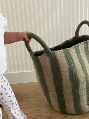 Customer photo review of Toy Basket in Green Stripe - Large