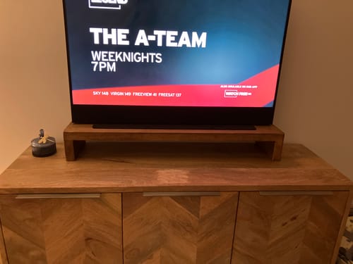 Customer photo review of Rustic Monitor Stand | Wooden Sides