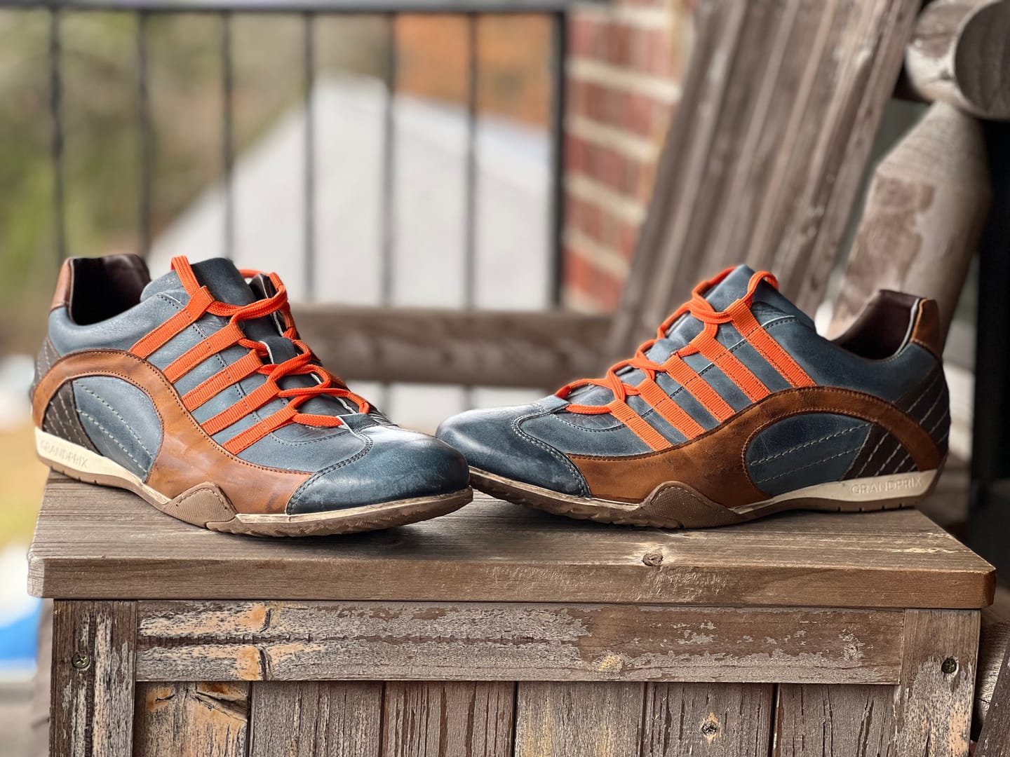 Customer photo review of Men's GrandPrix Sneaker in Monza Indigo (Navy and Orange)