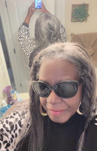 Customer photo review of Luvwin 5x5 Closure Kinky Straight Salt & Pepper Free Parting Glueless Wig