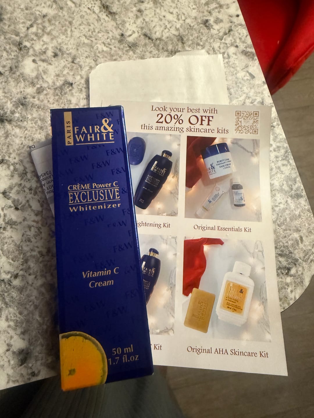Customer photo review of Fair and White Exclusive Cream with Vitamin C 1.7 Fl oz / 50 gr