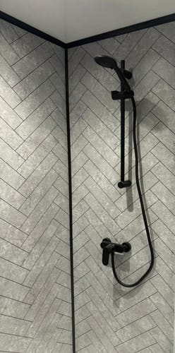 Customer photo review of Premium Grey Herringbone Tile Matt Shower Wall Panel – 2400 x 1000mm