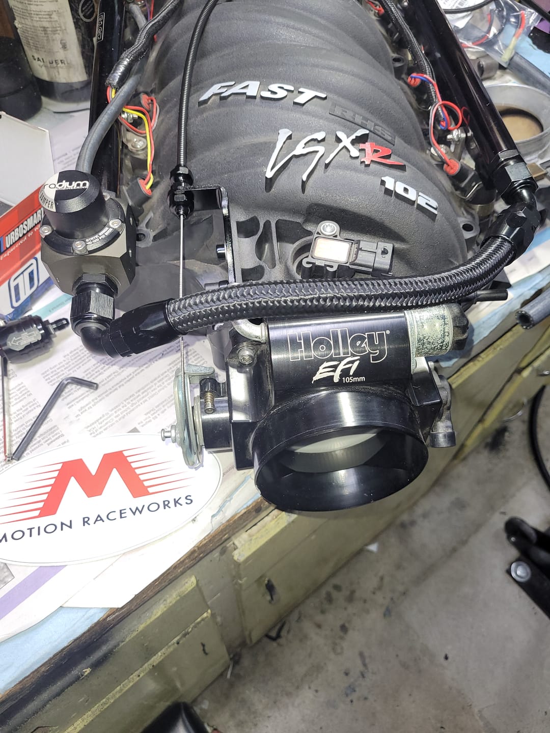 Customer photo review of Holley Hi-Ram / Low Ram Throttle Cable Bracket Black Anodized (Motion/Lokar Throttle Cable) 18-10005