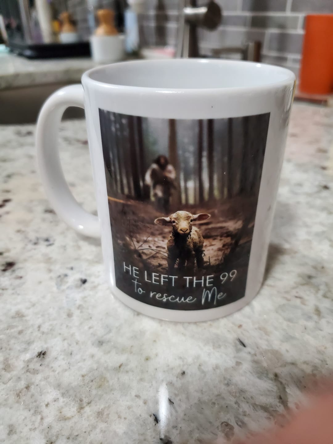 Customer photo review of He Left the 99 to Rescue Me, Jesus and Lost Sheep, Coffee Mug