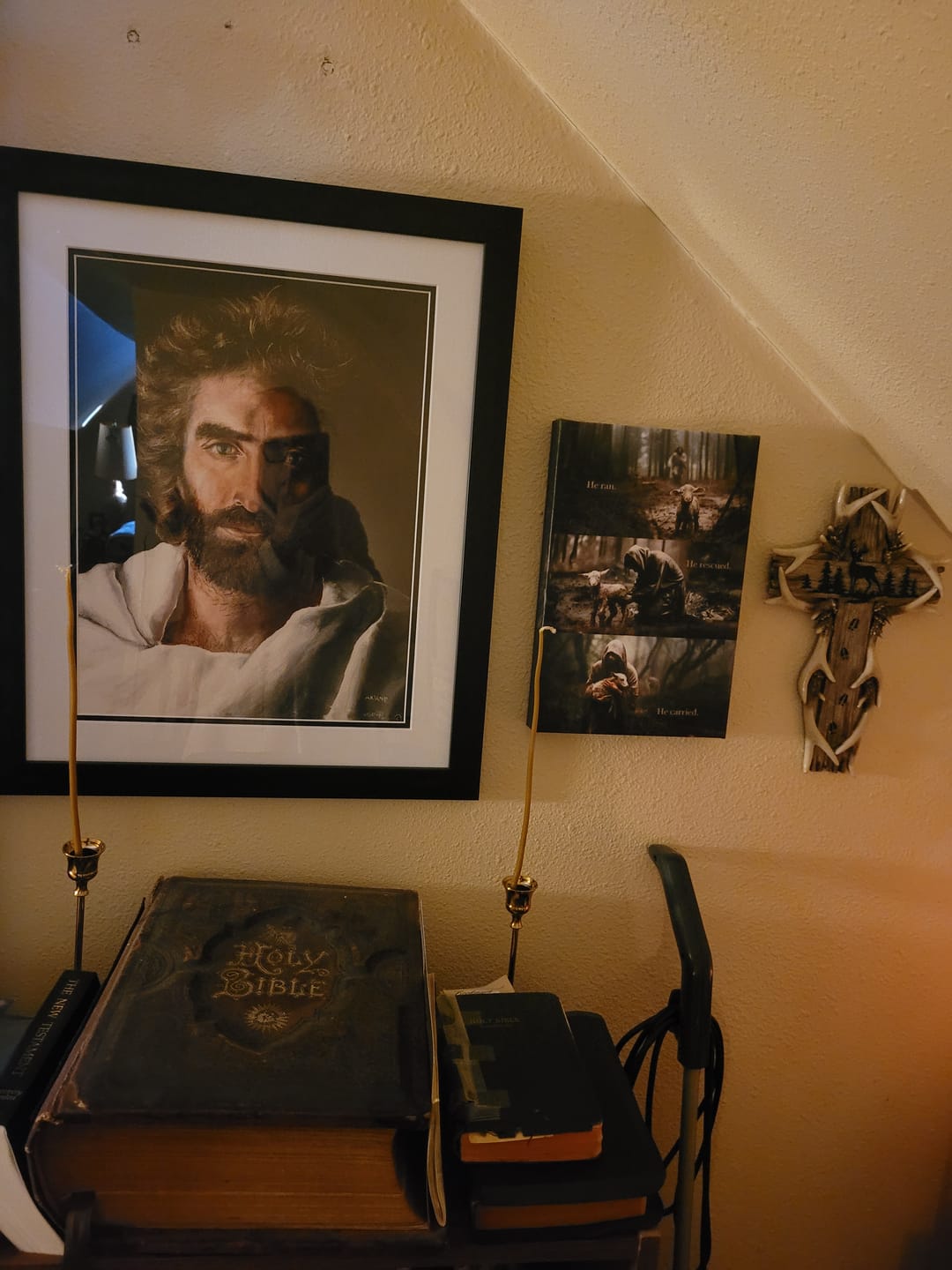 Customer photo review of He Ran, He Rescued, He Carried, Jesus and Lost Sheep, Wall Art Canvas
