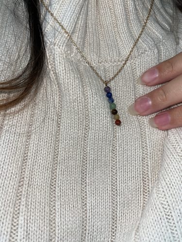 Customer photo review of 7 Chakra Gold Beaded Necklace