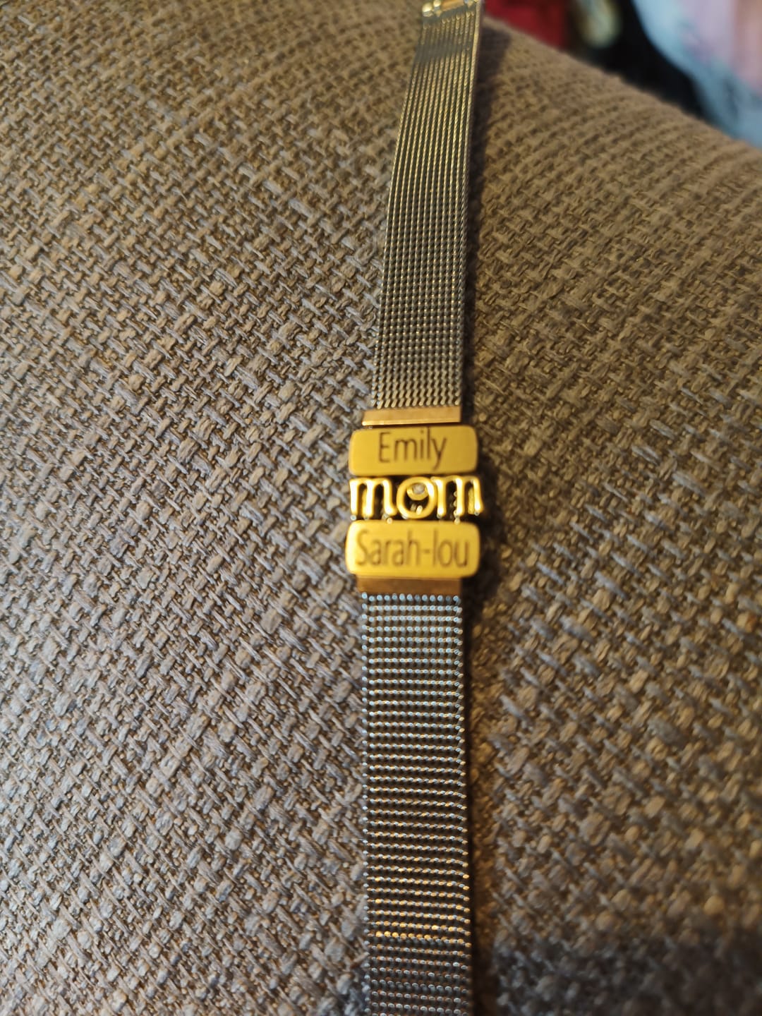 Customer photo review of Mesh charm name gold