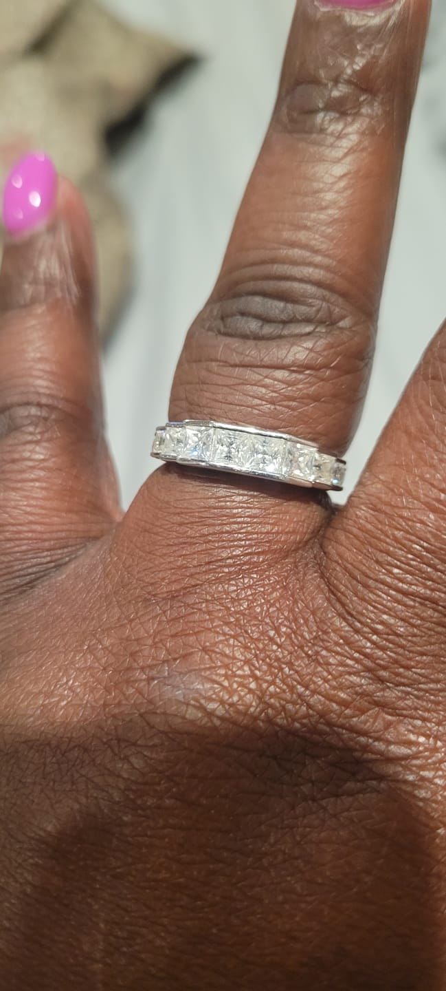 Customer photo review of Princess Moissanite Staircase Channel Set Half Eternity Wedding Band