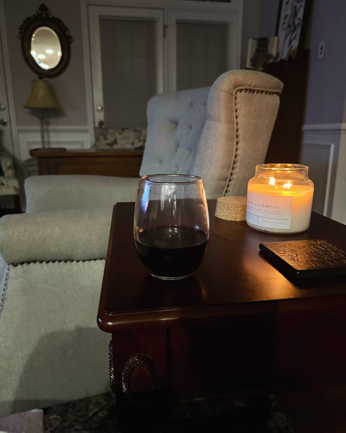 Customer photo review of Cozy Cashmere 22 oz Glass Candle
