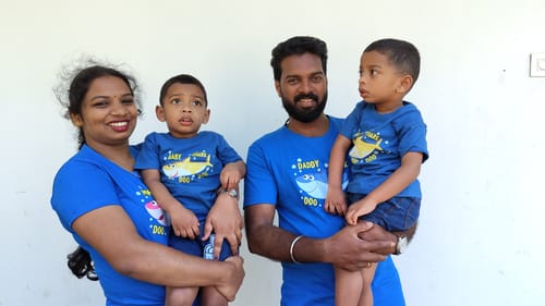 Customer photo review of Baby Shark Theme Matching Family T-Shirts Set of 3, 4, 5 for Mom, Dad, Son & Daughter
