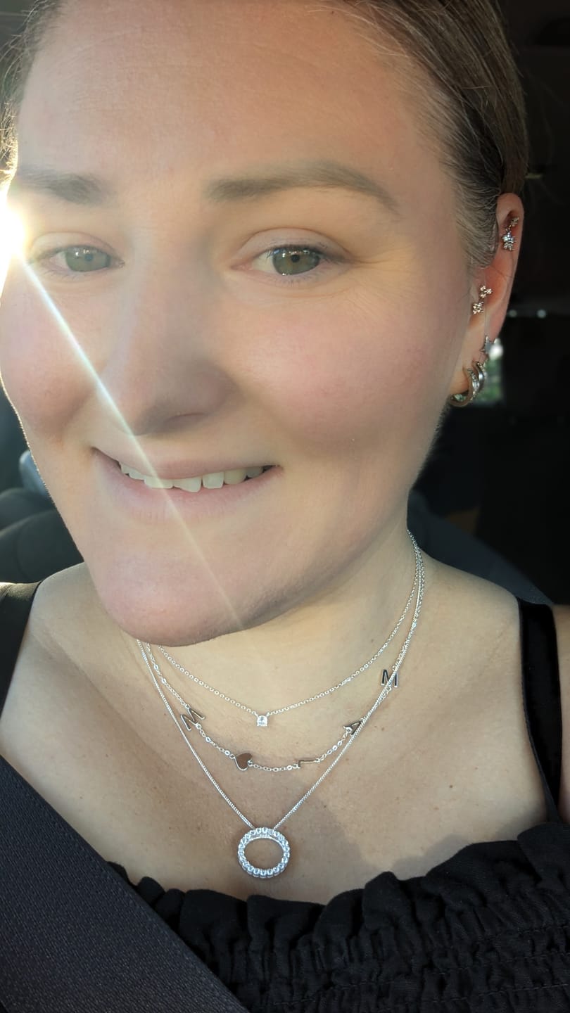 Customer photo review of Sideways Initial Letter Necklace