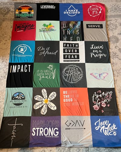 T-shirt quilt with faith, service themes by Larisa from MO