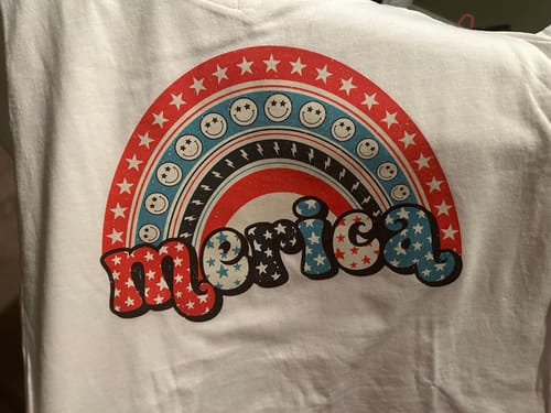 Customer photo review of Merica Rainbow 4th Of July DTF Heat Transfer, Independence Day Design, Fourth Of July DTF