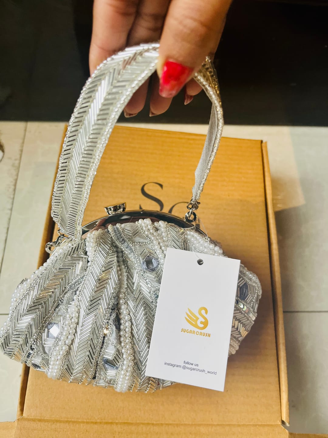 Customer photo review of Sugarcrush Silver Soft Pouch with Handle