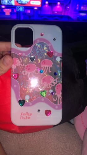 Customer photo review of Pink Jellyfish Glitter iPhone Case