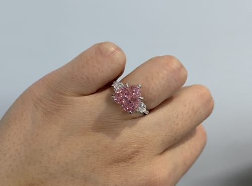 Customer photo review of S925 5.0Ct Heart Cut Royal Romantic Pink Stone Heart Cut Engagement Ring In Sterling Silver