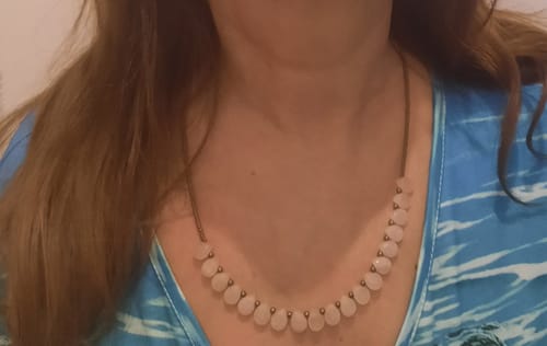 Customer photo review of Natural Clear Rose Quartz Teardrop Bead Necklace
