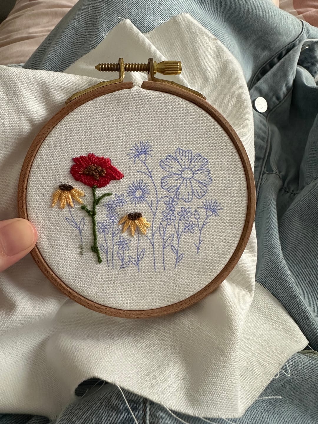 Customer photo review of Pink Wildflowers Embroidery Kit