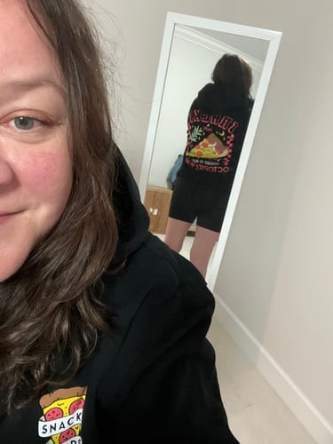 Customer photo review of Snacks and Naps Hoodie