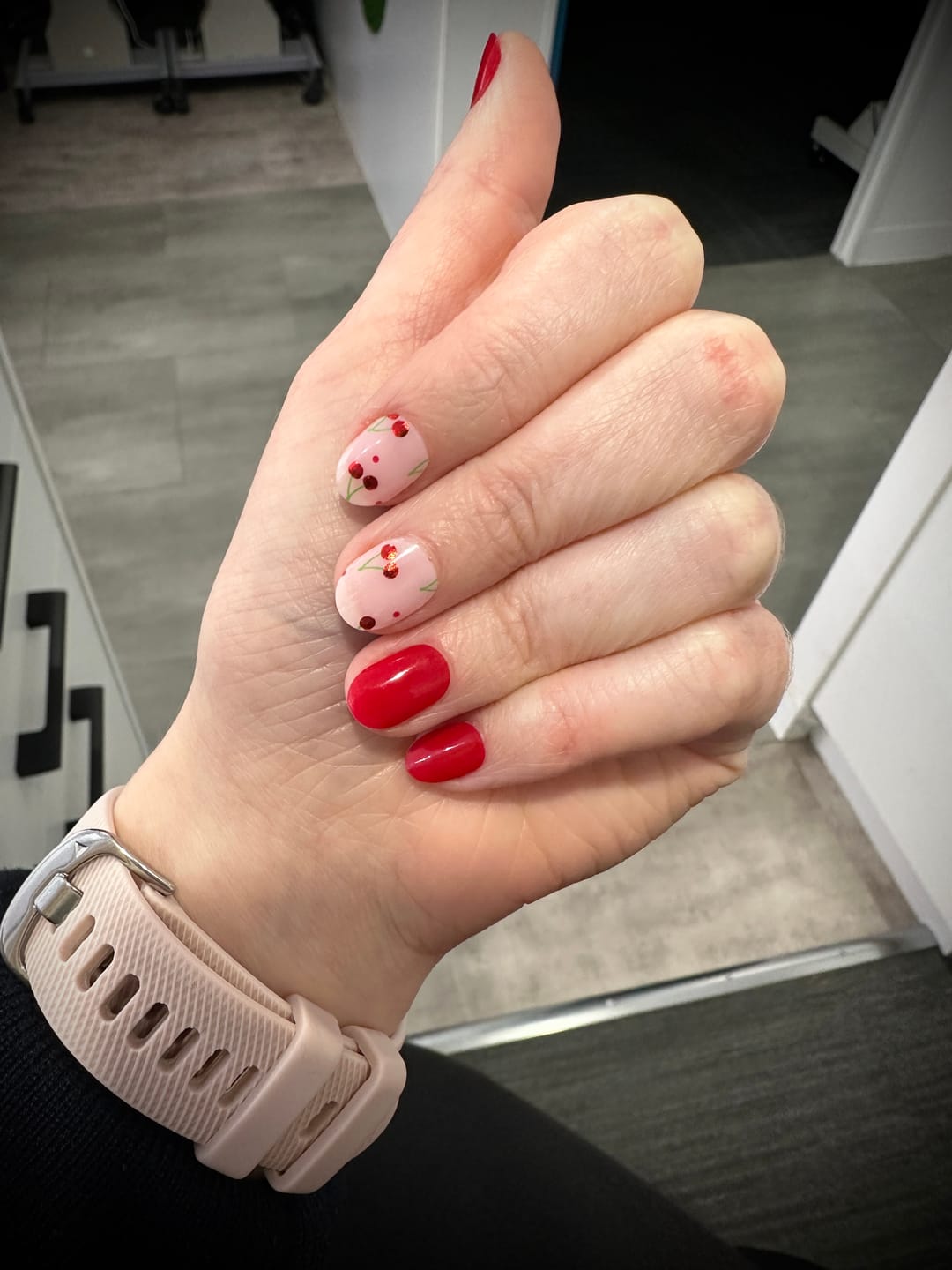Customer photo review of Cherry Pop DIY Semicured Gel Nail Sticker Kit (LIMITED EDITION)