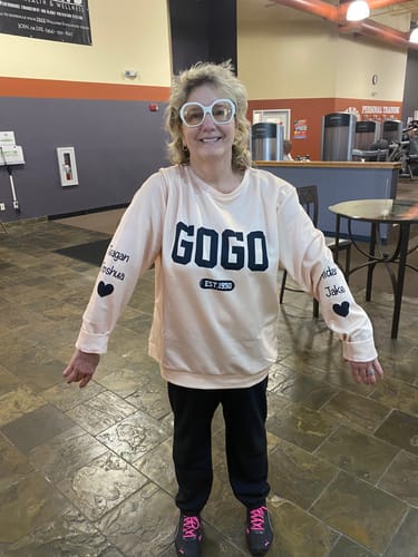 Customer photo review of Personalized Mimi Est with Granddaughter and Grandson Names Sweatshirt