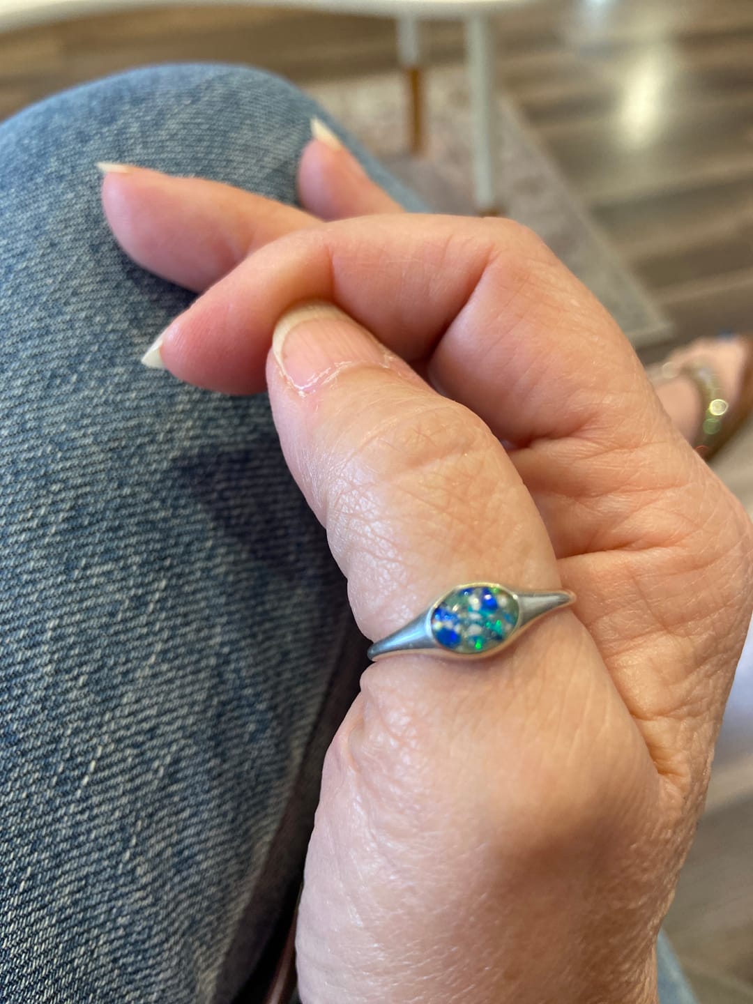 Customer photo review of Golden Oval Ring with Cremation Ashes