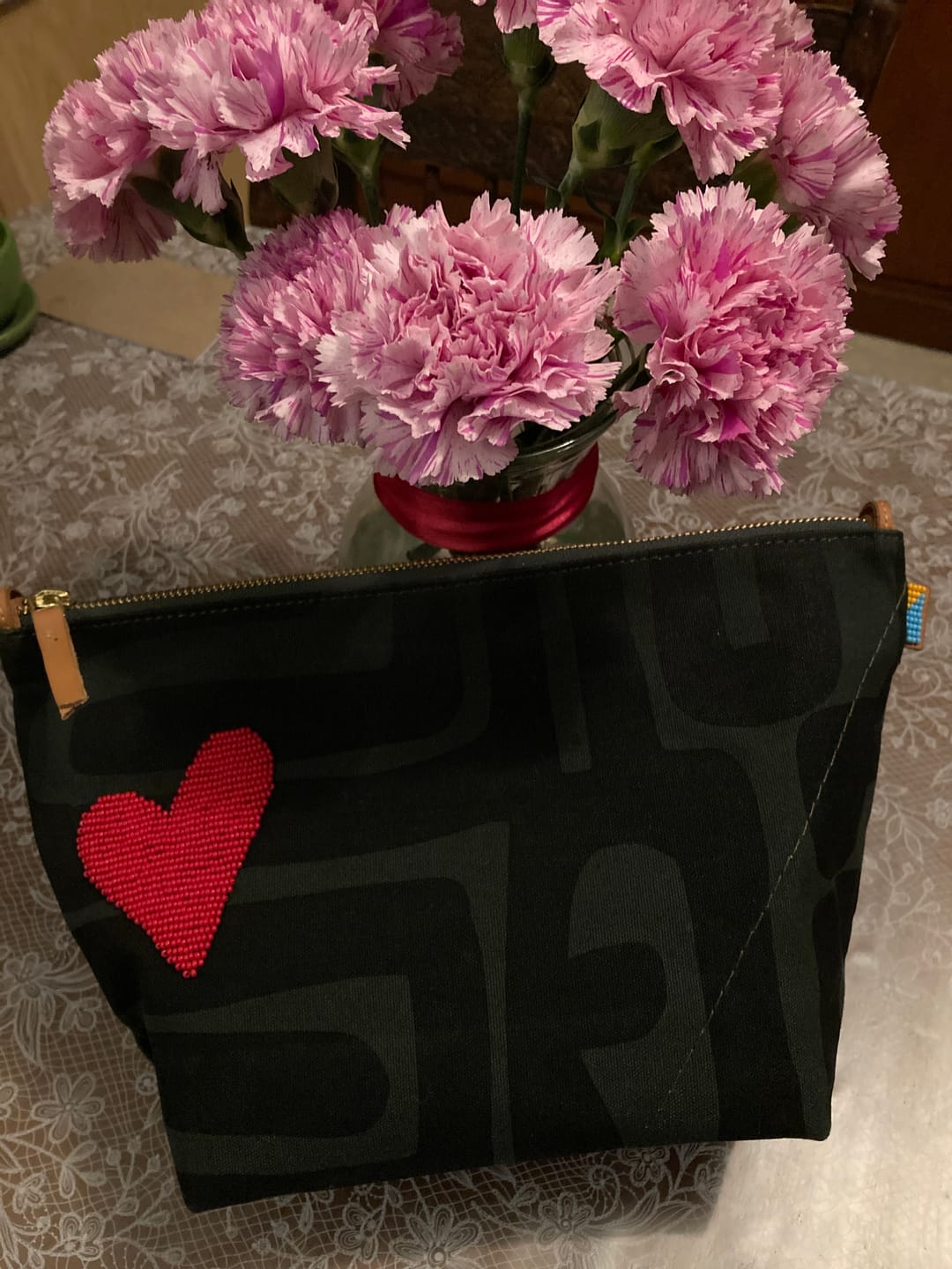 Customer photo review of XLarge Convertible Pouch - Safari Kuba with Beaded Red Heart