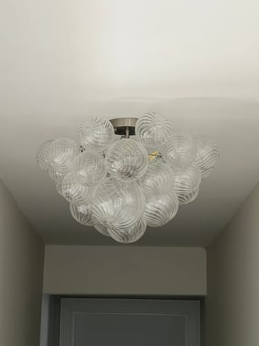 Customer photo review of 3-Light Cluster Ribbed Glass Bubble Semi Flush Chandelier
