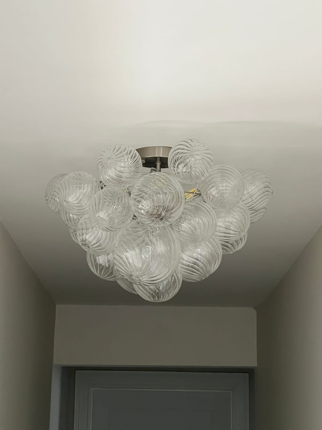Customer photo review of 3-Light Cluster Ribbed Glass Bubble Semi Flush Chandelier