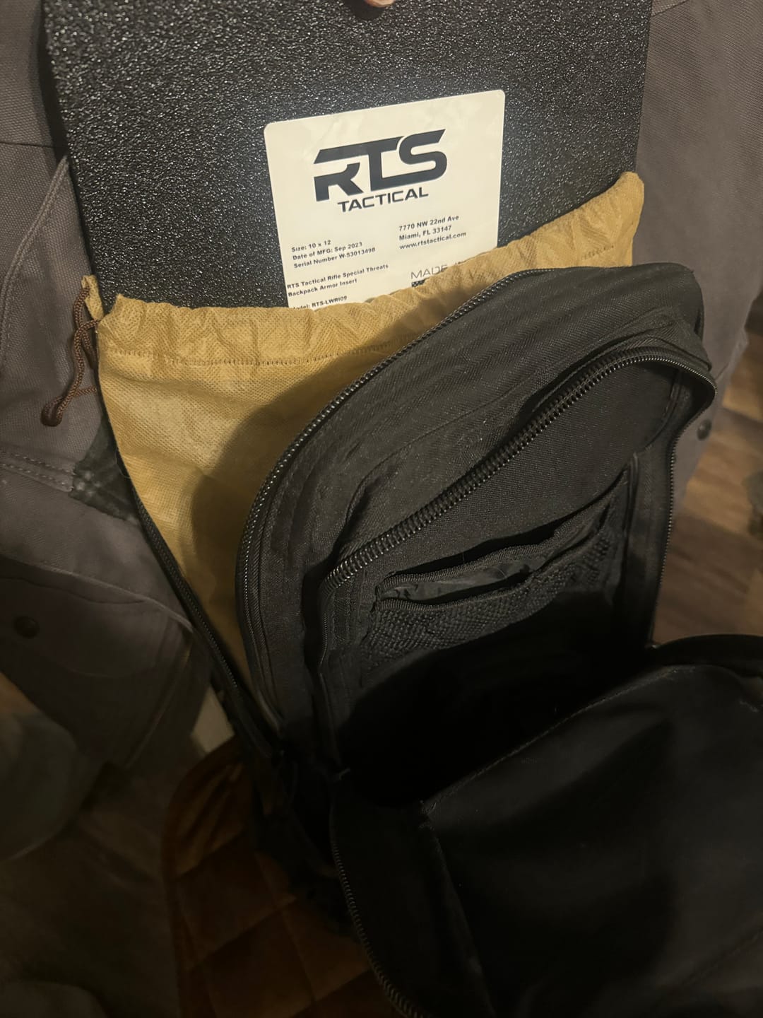 Customer photo review of RTS Tactical Rifle Special Threats Backpack NIJ 0101.06 Level III+ Armor Insert
