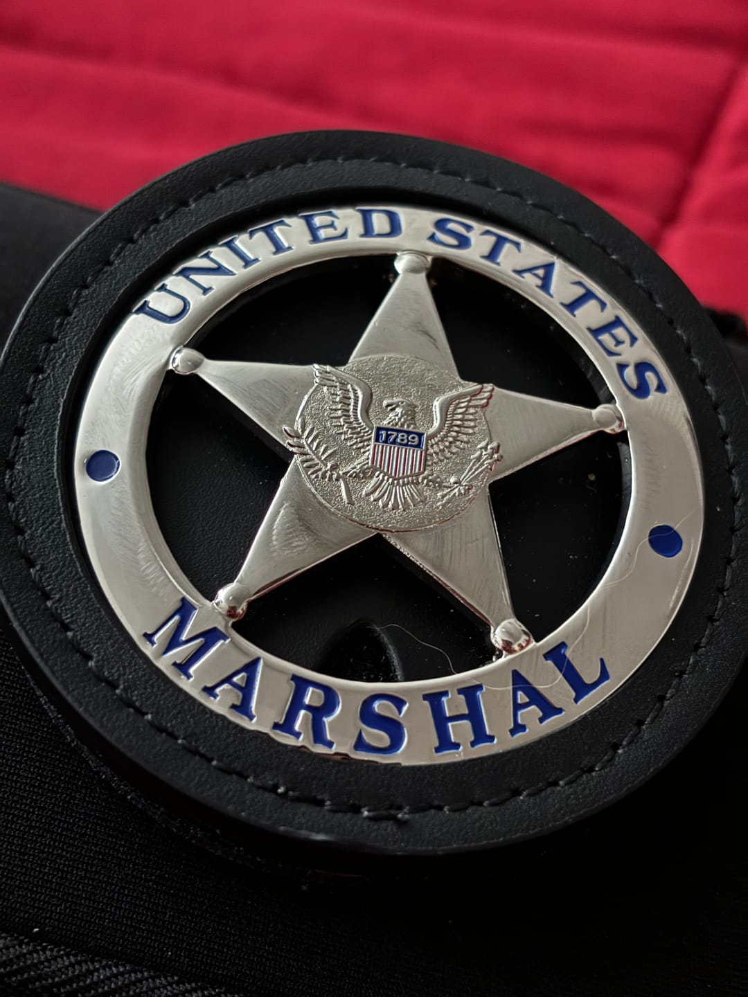 Customer photo review of US Federal Court Law Enforcement MARSHAL Badge Solid Copper Replica Movie Props