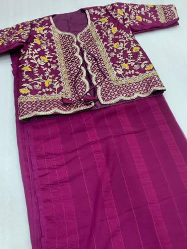 Customer photo review of Purple Woven Georgette Saree With Embroidered Jacket