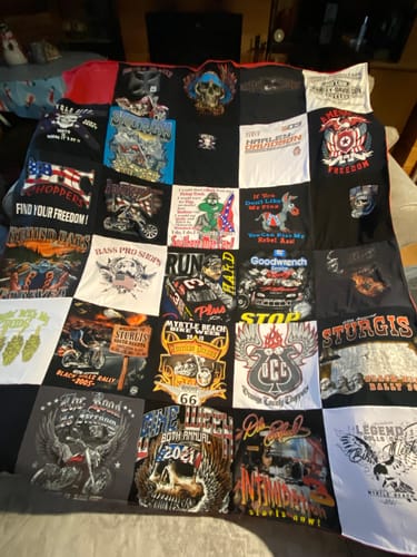 T-shirt quilt with motorcycle culture, racing themes by Samdra from TN